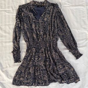 VICI Navy & Cream Paisley Smocked Waist Long-Sleeve Dress
